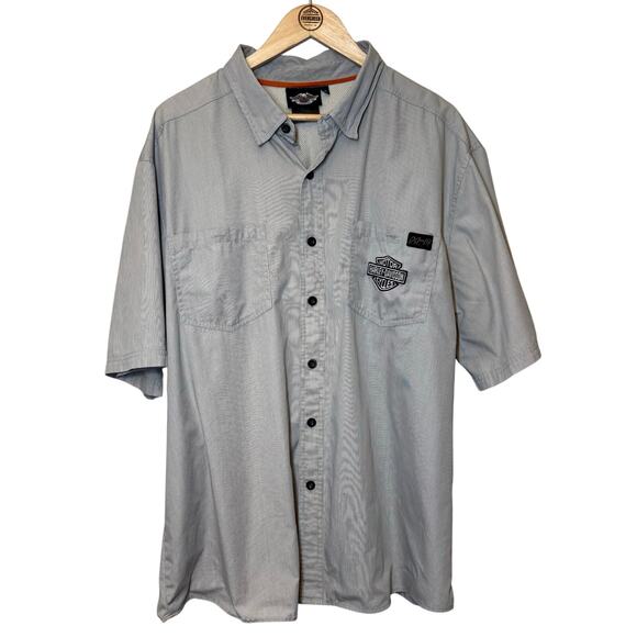 Harley-Davidson Motorcycle Collared Work Shop Shirt Short Sleeve Gray Size 2XL - Picture 1 of 11